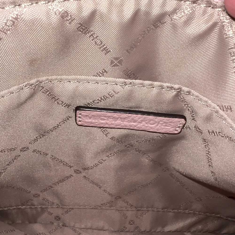 Michael Kors Pale Pink Pebbled Leather Wristlet Clutch with Gold-Tone Logo